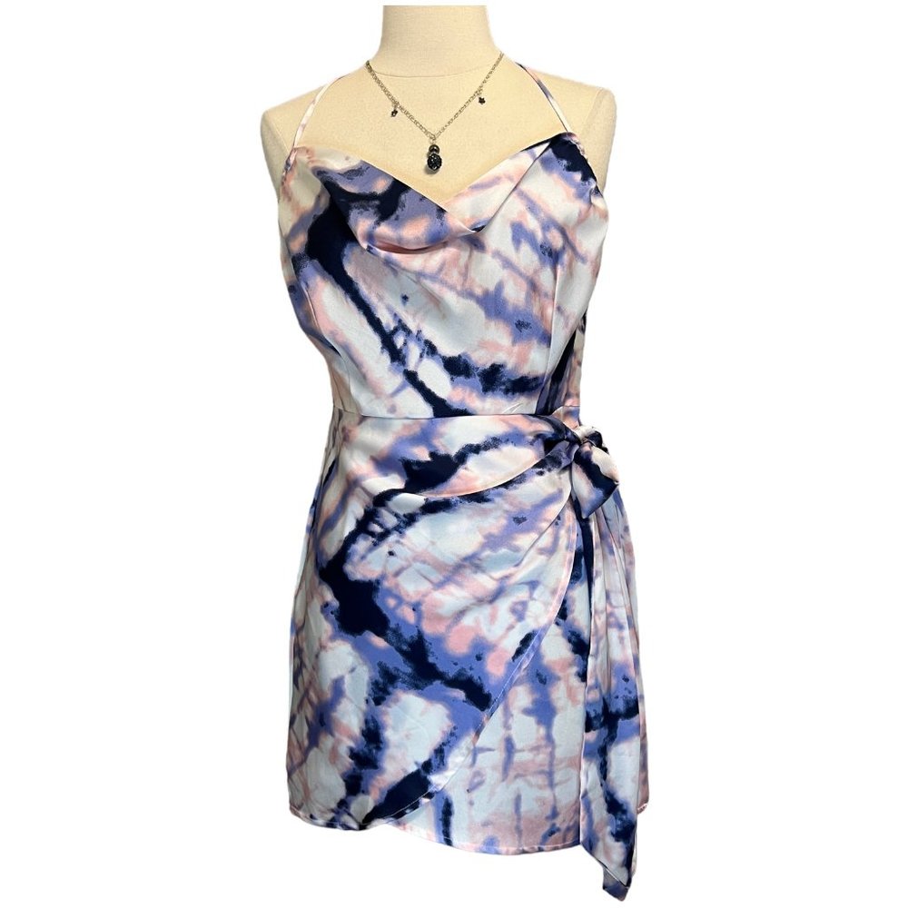 Tie dye look minidress in blues and pinks